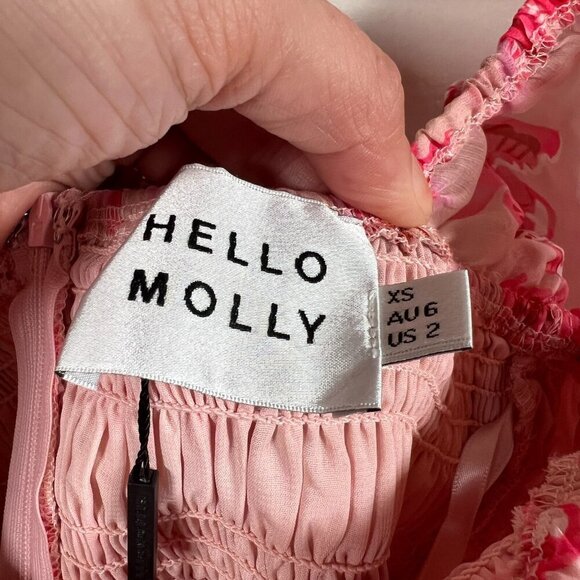 Hello Molly Aura Check Mini Dress Size US 2 Pink Floral Babydoll Chiffon - Picture 4 of 13